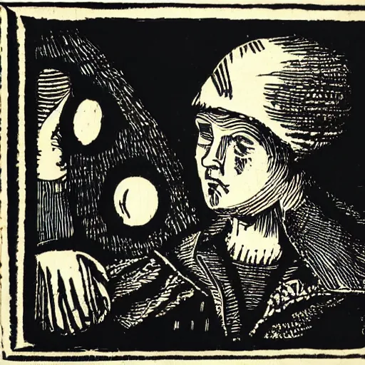 Prompt: a woodcut of sythesizer, black and white, white background