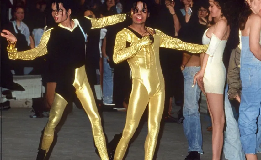 Image similar to 1992 michael jackson wearing a golden fencing leotard