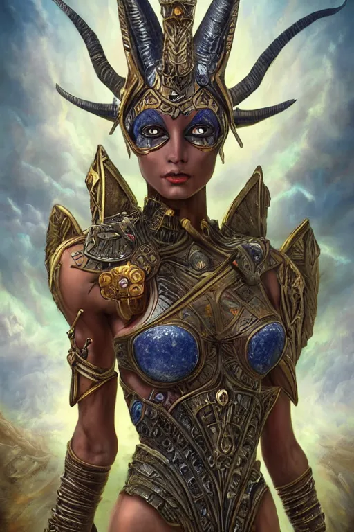 Image similar to Mystical Valkyrie, Portrait of a beautiful female Atlantean Anubis Alien Warrior, Regal, Realistic, Refined, Detailed Digital Art, Oil Painting, Michael Cheval, Esao Andrews, Art Frahm, Steampunk, Walt Disney (1937), Highly Detailed, Cinematic Lighting, Unreal Engine, 8k, HD