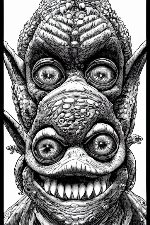 Image similar to goblin, symmetrical, toad eyes and webbed feet, highly detailed, digital art, sharp focus, trending on art station, kentaro miura manga art style