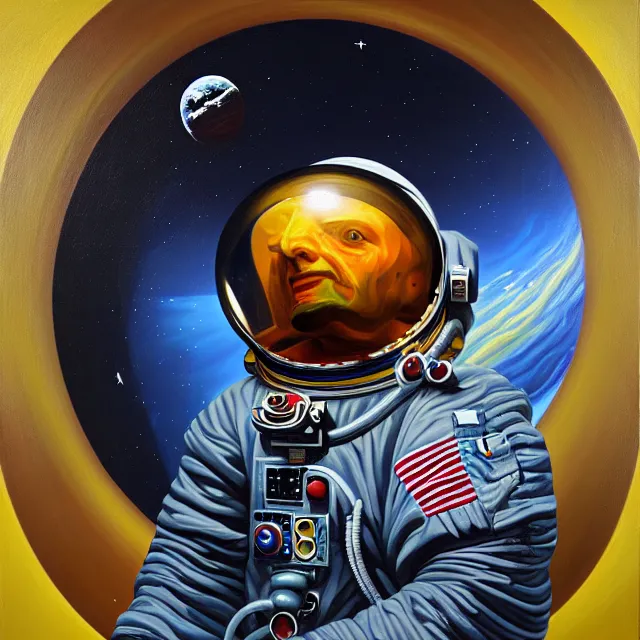 Prompt: an oil on canvas portrait painting of an astronaut, polycount, surrealism, surrealist, cosmic horror, high detail