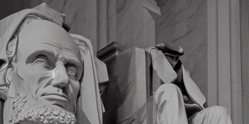 Prompt: john malkovich as abraham lincoln in the lincoln memorial, grayscale, ultrafine detail