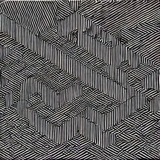 Image similar to synthwave generative art of lines forming the bodies of dancing people in the style of MC Escher