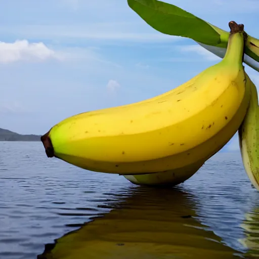 Prompt: friendly ripe banana in a boat