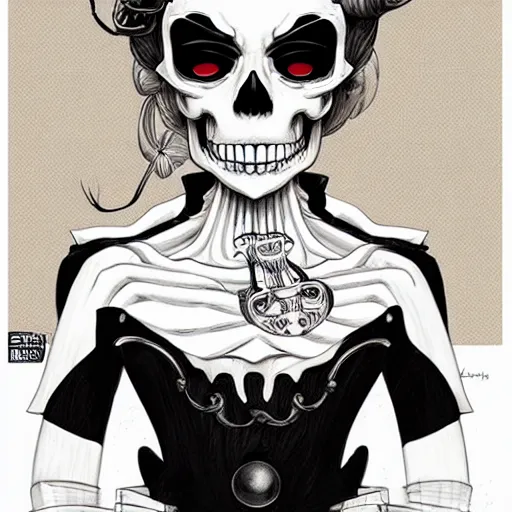 Image similar to anime manga skull portrait young woman skeleton, cuphead, steamboat willy, intricate, elegant, highly detailed, digital art, ffffound, art by JC Leyendecker and sachin teng