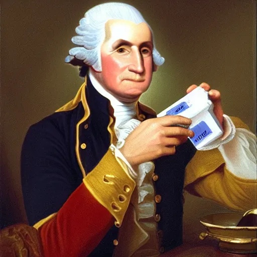 Prompt: george washington drinking milk directly from the carton