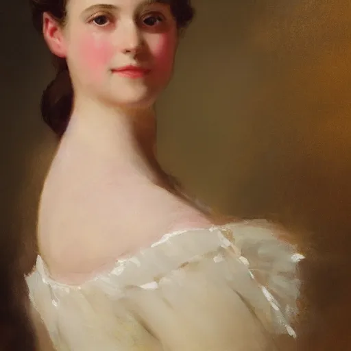 Prompt: a detailed oil painting of a beautiful Regency-era girl by Henry Raeburn