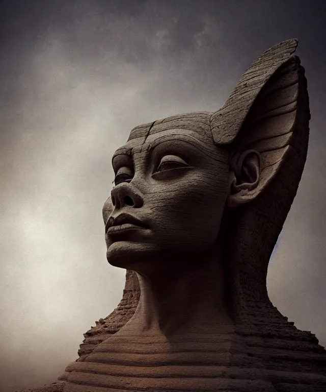 Image similar to epic professional digital art the sphinx, horrific yet beautiful vibe, evocative, atmospheric lighting, painted, intricate, highly detailed, by leesha hannigan, wayne haag, reyna rochin, ignacio fernandez rios, mark ryden, iris van herpen, artstation, cgsociety, stunning, gorgeous, sharp focus, cinematic, masterpiece