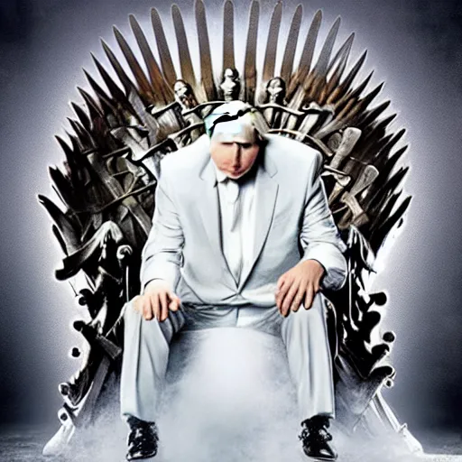 Image similar to “Putin sitting on the iron throne, 4k, award winning, Photograph”