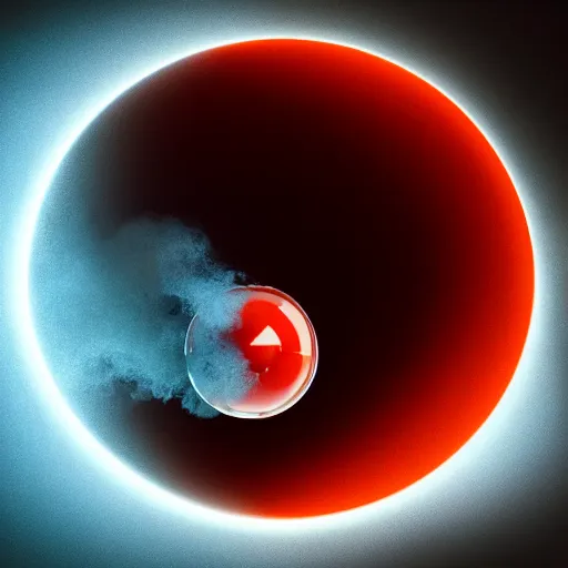 Prompt: man made of smoke in the style of no known artist finds a red rubber ball in a black hole, octane render, dramatic lighting, cinematic