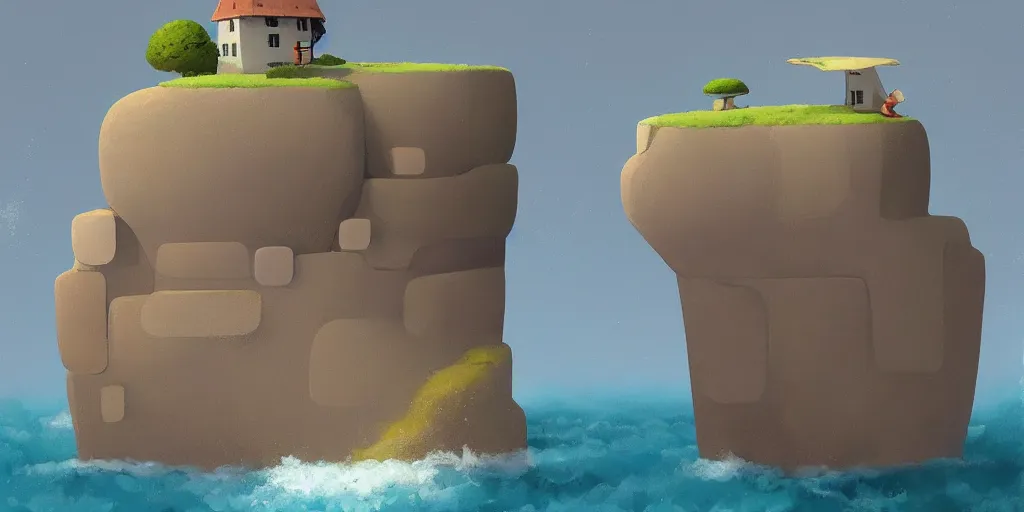 Image similar to a house on a cliff by the ocean by goro fujita