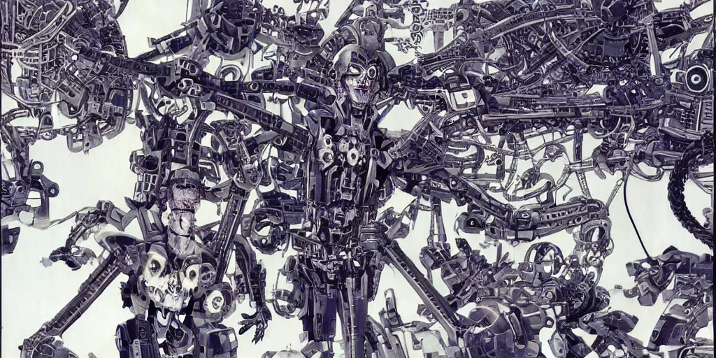 Image similar to mechanical baphomet, cables, virtual reality, AI, by Kazuma Kaneko, by Masamune Shirow, H 576