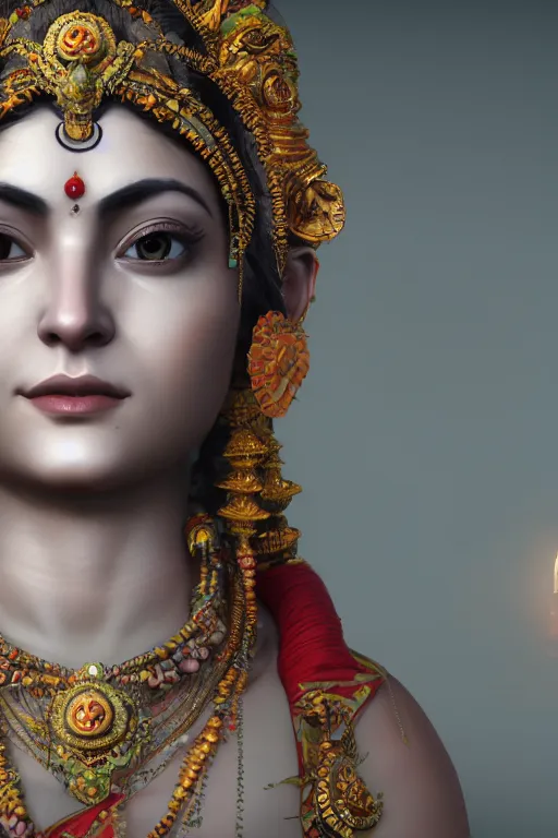 Prompt: portrait of hindu goddess, concept art, cgsociety, octane render, trending on artstation, artstationHD, artstationHQ, unreal engine, 4k, 8k