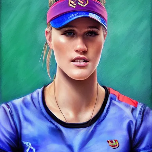 Image similar to eugenie bouchard in the style of stefan kostic, realistic, full body, sharp focus, 8 k high definition, insanely detailed, intricate, elegant, art by stanley lau and artgerm