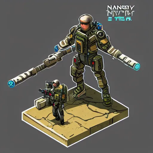 Image similar to original nano cyber mercenary soldier isometric character commission concept art trending on artstation