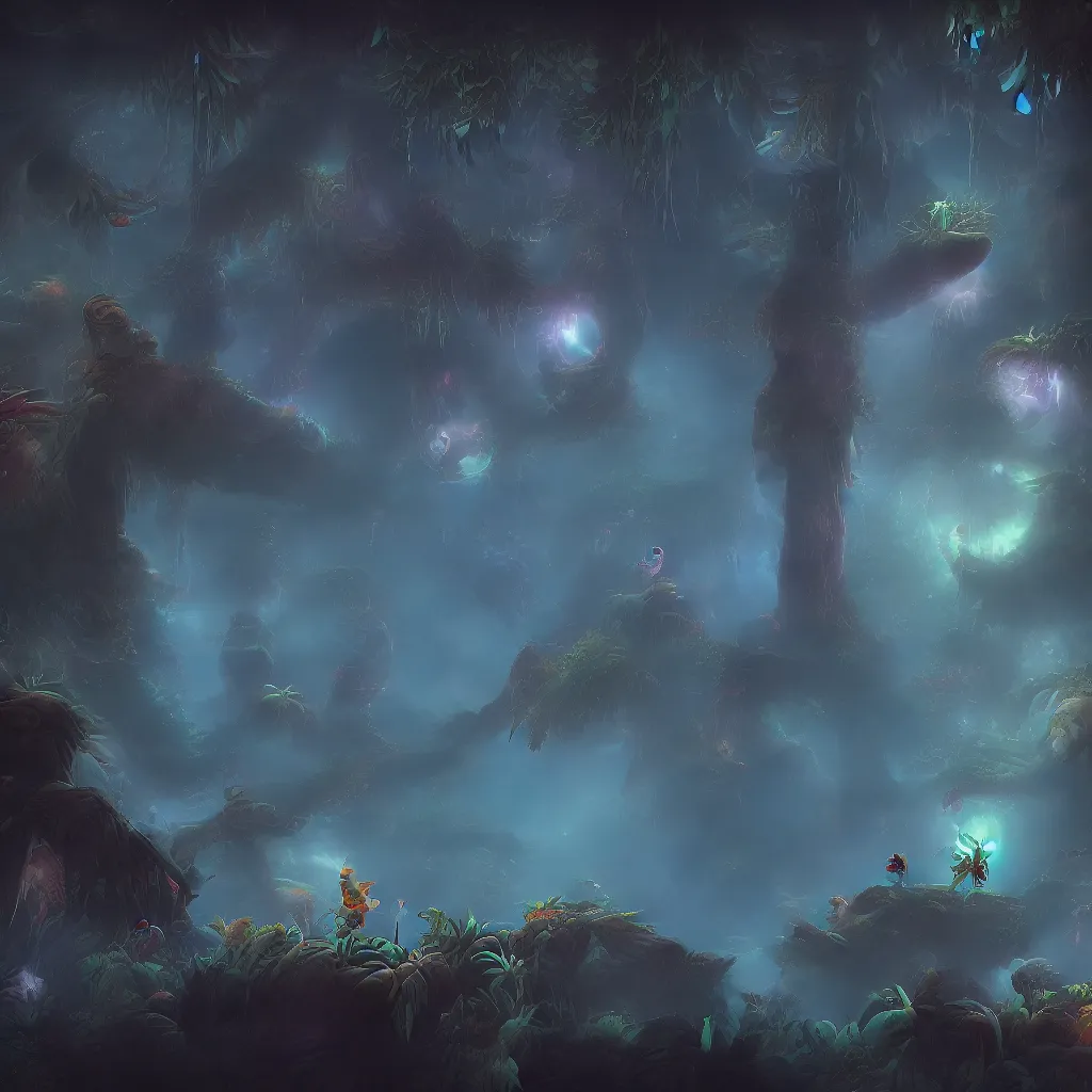 Image similar to hanging foliage in the style of ori and the blind forest, black background, highly detailed, digital art 4k, 8k