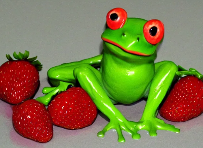 Prompt: frog made of strawberries