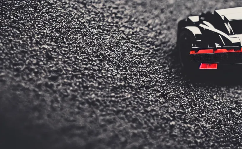 Prompt: black lego lamborghini. soft light. dark background. cinematic. intricate. close - up shot. highly detailed