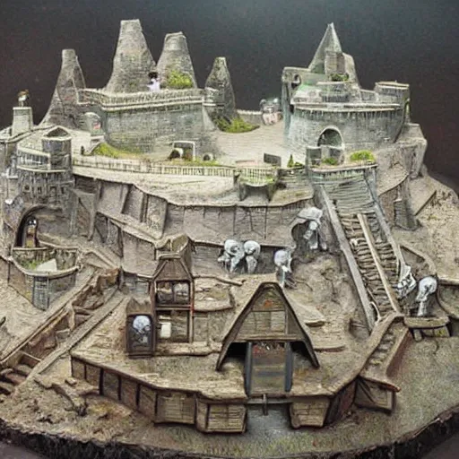 Image similar to the lord of the rings, minis tirith, in the style of wes anderson