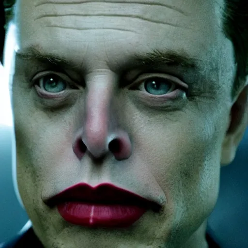 Image similar to stunning awe inspiring elon musk as the joker movie still 8 k hdr atmospheric lighting