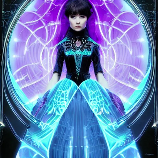 Image similar to A portrait of an ethereal, mysterious stunning maximalist mesmerizing elven girl from the rainbow sky paradise in Tron: Legacy (2010), high-tech, elegant, imposing, Victorian gothic lolita fashion, by Mark Ryden, artgerm, Hiroyuki-Mitsume Takahashi, WLOP, Goto Fujita, 奈良美智, Pixiv 3DCG, DAZ Studio, highly detailed, photorealistic, 8k resolution 3D, cinematic, dynamic lighting, octane render, close-up 35mm macro shot