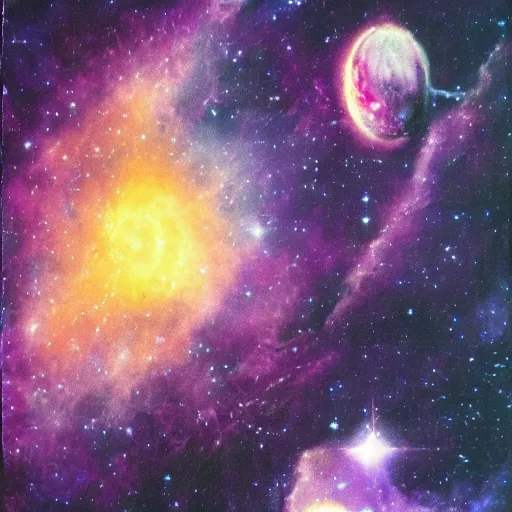 Image similar to Billy Preston (1974) in space in front of a purple nebula