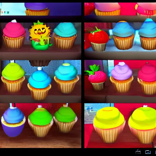 Prompt: screenshot from a 3 d video game about cupcakes