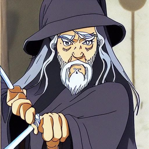 Prompt: gandalf from the anime lord of the rings (1986), studio ghibli, very detailed, hyperrealistic