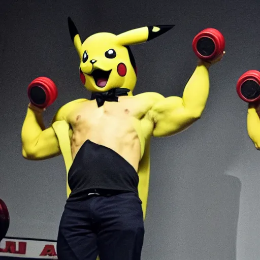 Image similar to Pikachu wins a bodybuilding contest