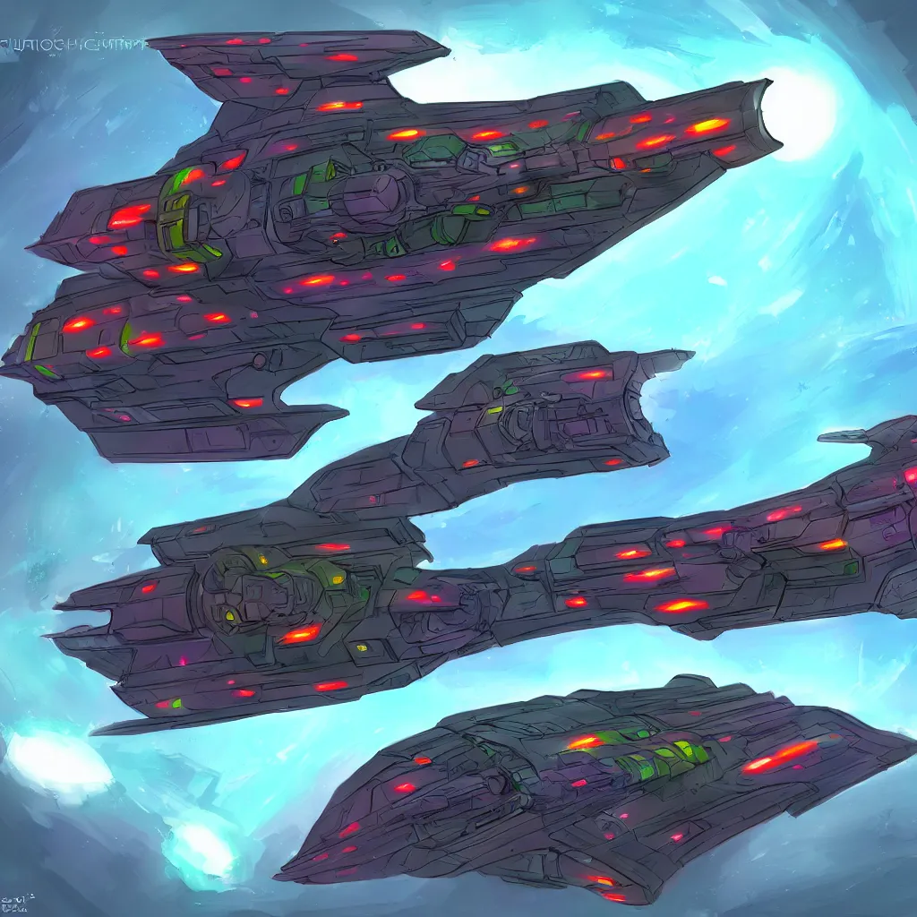 Prompt: combat spaceship from the side concept art colorful by gurmukh basin