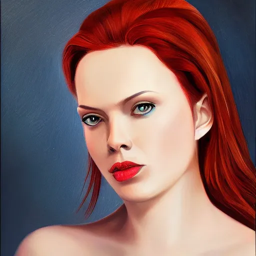 Prompt: beautiful Natasha Romanova, portrait painting, oil on canvas, no text, digital art