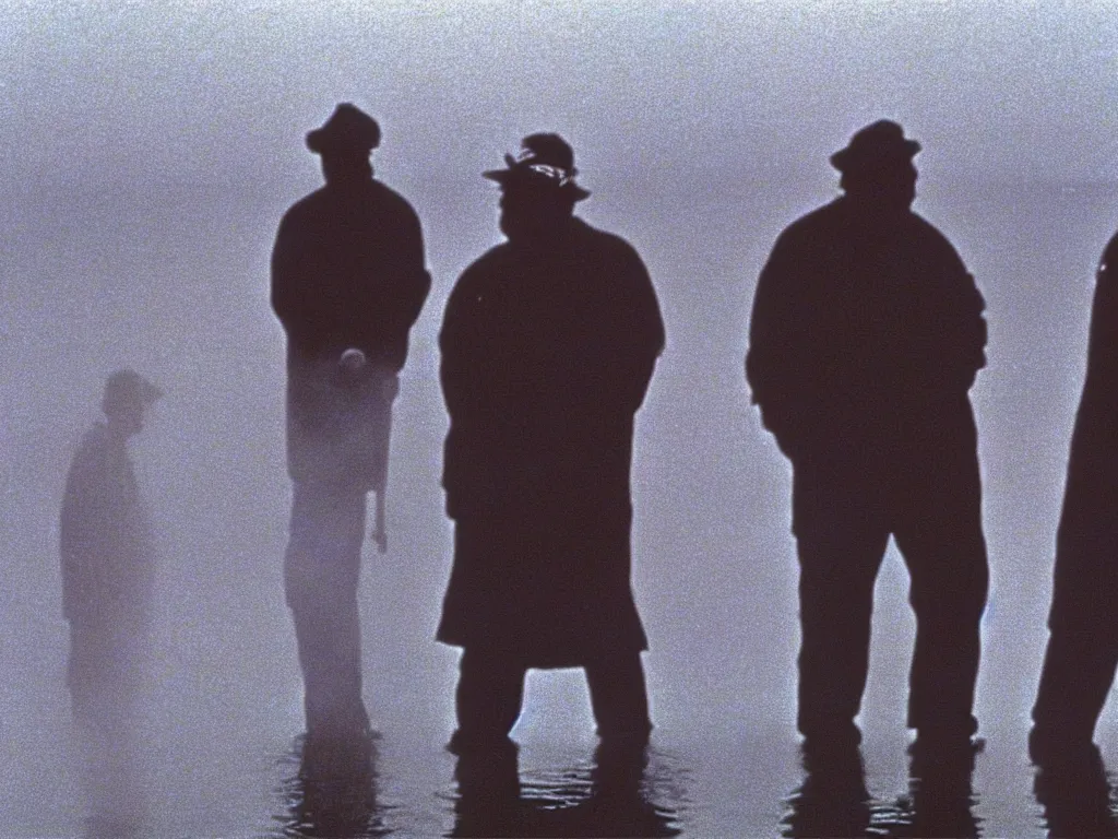 Image similar to the last poets of freedom, vintage 9 0 s vhs video still, fog over a lake, dramatic cinematic lighting, rich colors, sharp focus!, cronenberg