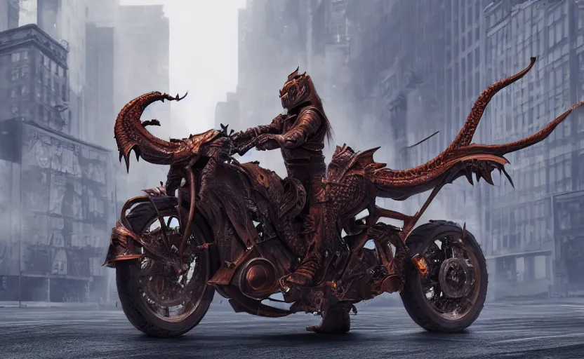 Image similar to a dragon motorcycle in ny, 3 d render, octane render, unreal engine 5, trending on artstation, high quality, highly detailed, concept art, product photo, hyperrealistic, 4 k, path traced, high coherence