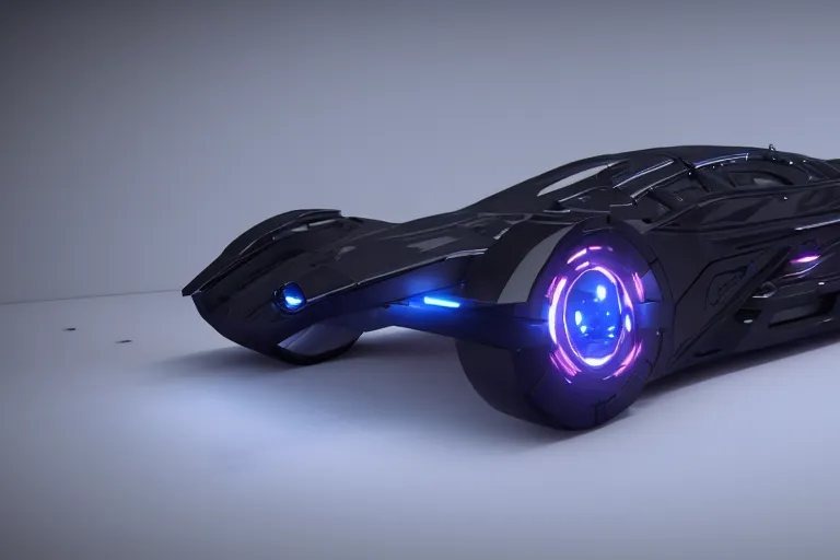 Image similar to cyberpunk batmobile concept inspired sports car, futuristic look, highly detailed body, very expensive, photorealistic camera shot, bright studio setting, studio lighting, crisp quality and light reflections, unreal engine 5 quality render