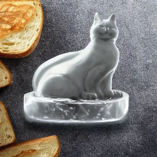 Image similar to crystal cat statue on a slice of bread