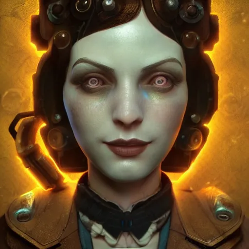 Image similar to underwater bioshock steampunk portrait, hyper detailed, digital art, cinematic lighting, studio quality, smooth render, unreal engine 5, octane rendered, art style by klimt and nixeu and ian sprigger and wlop and krenz cushart.