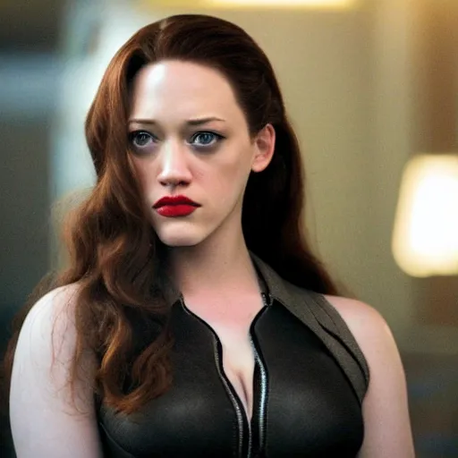 Image similar to a still of kat dennings as black widow in iron man 2 ( 2 0 1 0 ), detailed eyes