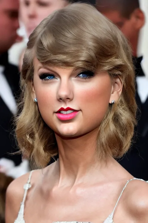 Image similar to waist - up - photo!!!!!!!!! of taylor swift in a beautiful wedding dress, focus on face and facial details