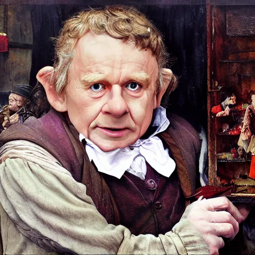 Prompt: bilbo baggins gets on myspace, realistic oil painting, style of norman rockwell, 8 k, super sharp, ultra detail, rule of thirds.