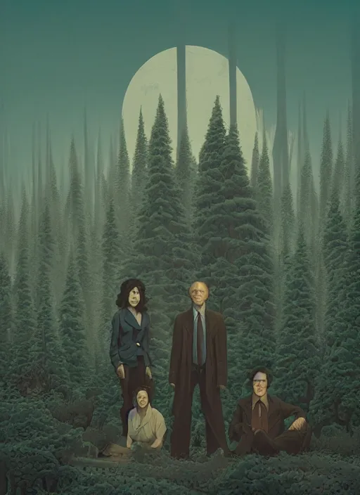 Prompt: Twin Peaks poster artwork by Michael Whelan and Tomer Hanuka, Karol Bak, Rendering of Tim Burton murder from Twin Peaks, full of details, by Makoto Shinkai and thomas kinkade, Matte painting, trending on artstation and unreal engine