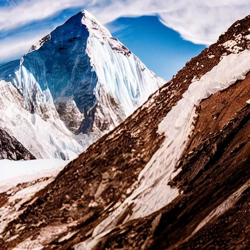 Prompt: hand from adams family climbing everest during golden hour.