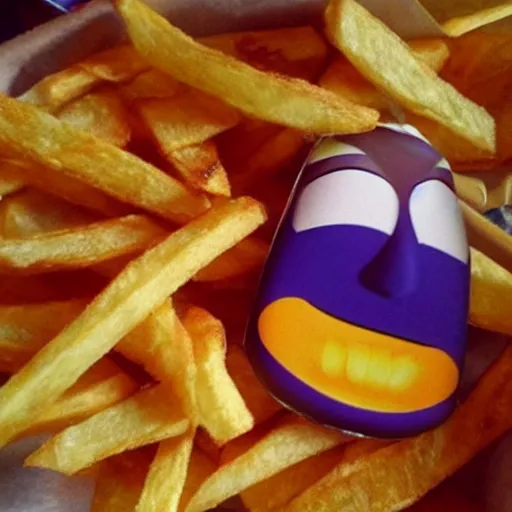 Image similar to [ a french fry chip ] shaped like stephen fry as a pixar character hybrid intercross mix