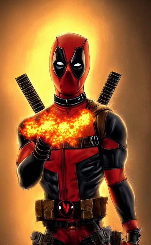 Image similar to deadpool as ghost rider, dynamic lighting, photorealistic fantasy concept art, trending on art station, stunning visuals, terrifying, creative, cinematic