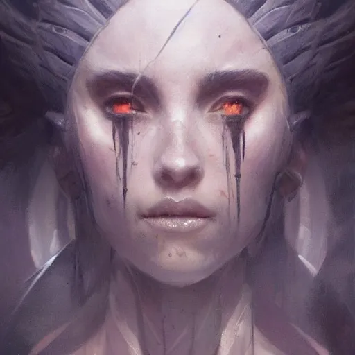 Image similar to a beautiful portrait of a death goddess by Greg Rutkowski and Raymond Swanland, Trending on Artstation, ultra realistic digital art