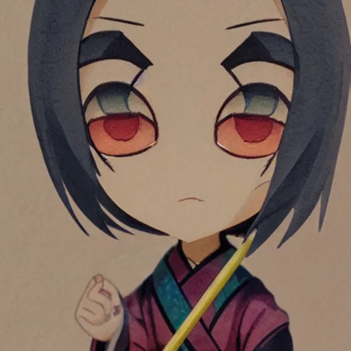 Image similar to beautiful water color concept art of face detailing cute nendoroid girl in the style of japanese wood printing , toon rendering, close-up, no shade, modern art, kyoto animation, manga, Julian Opie