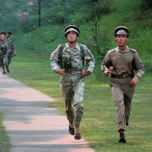 Image similar to forrest gump running through korean demilitarised zone