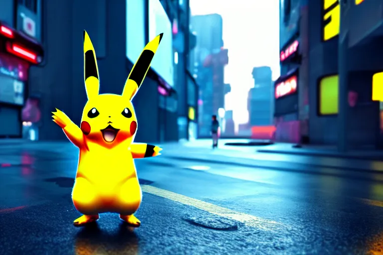 Prompt: a pikachu in a cyberpunk city. super realistic 8 k render of a elegant, cinematic composition