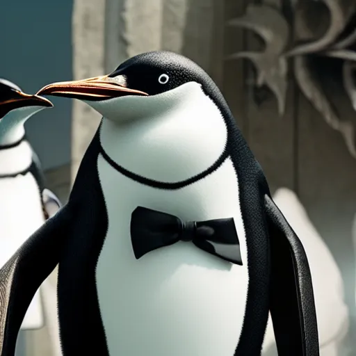 Image similar to UHD Movie still of Buck Flower as The Penguin, accurate details, hyperrealistic, extremely detailed, accurate face, correct face, in the style of Tim Burton