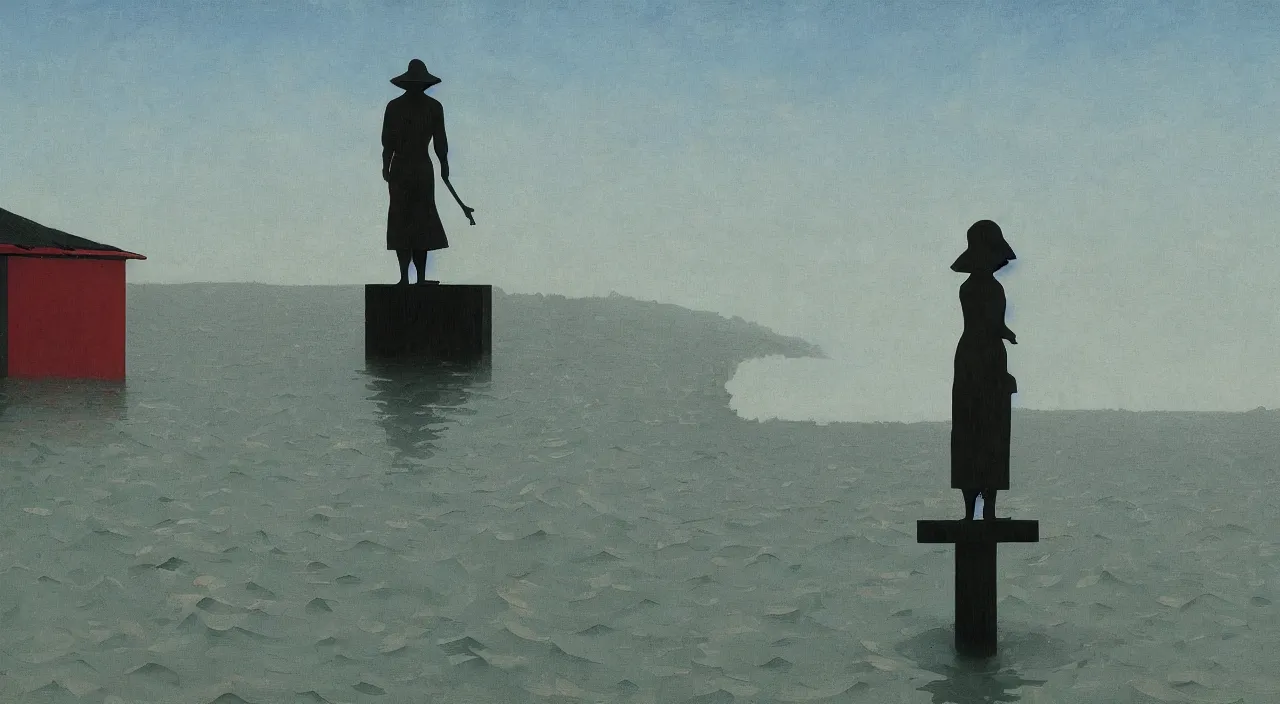 Prompt: single flooded! simple wooden water statue, very coherent and colorful high contrast!! masterpiece by rene magritte simon stalenhag carl spitzweg syd mead norman rockwell edward hopper james gilleard, minimalist, dark shadows, sunny day, hard lighting