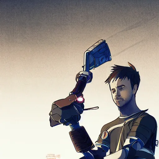 Image similar to jesse pinkman fixing his robotic arms, anime fantasy illustration by tomoyuki yamasaki, kyoto studio, madhouse, ufotable, square enix, cinematic lighting, trending on artstation